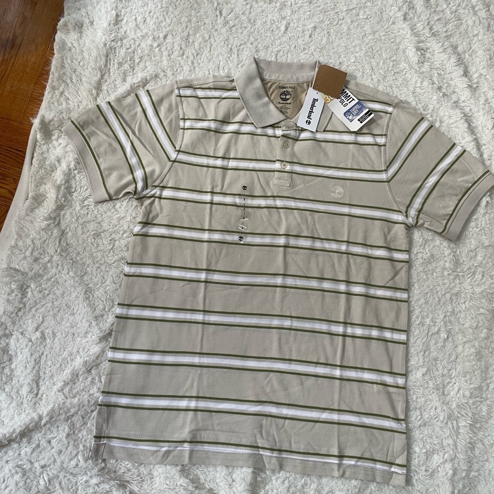 Timberland Beige and Olive Striped Polo Shirt